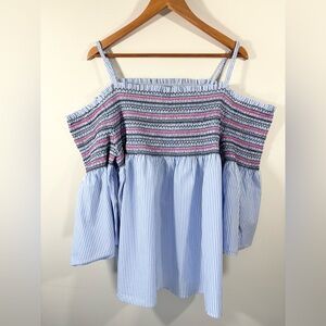 Lane Bryant smocked off the shoulder bell sleeve top